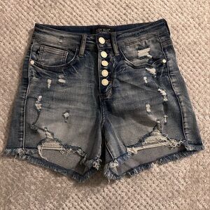 Judy Blue Button Fly Distressed High-Waisted Blue Jean JB150142 Shorts Small